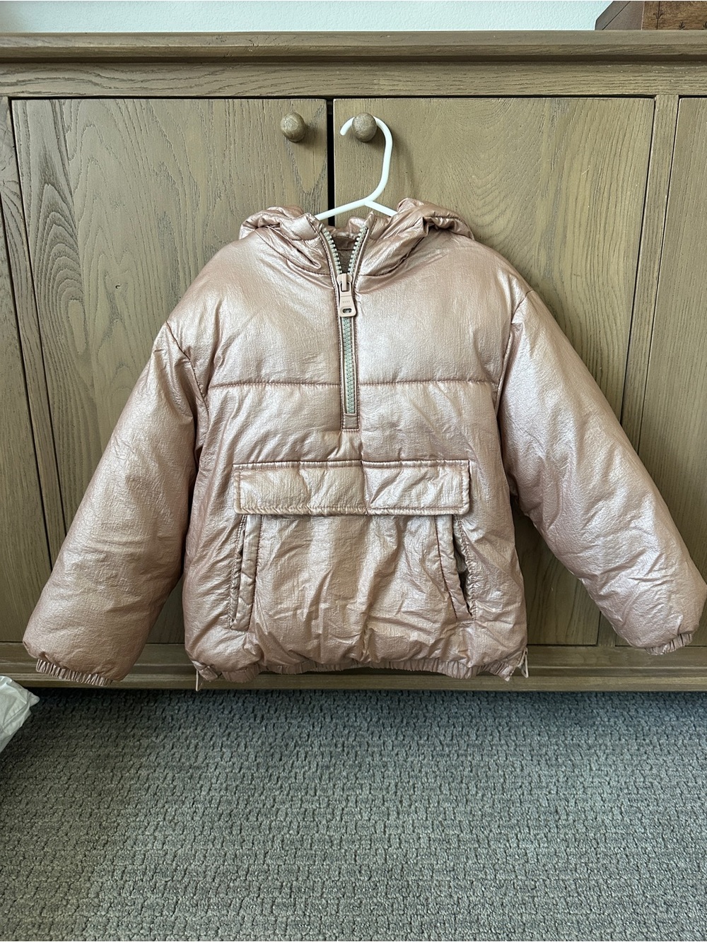 Zara Girls' Metallic Rose Hooded Puffer Jacket